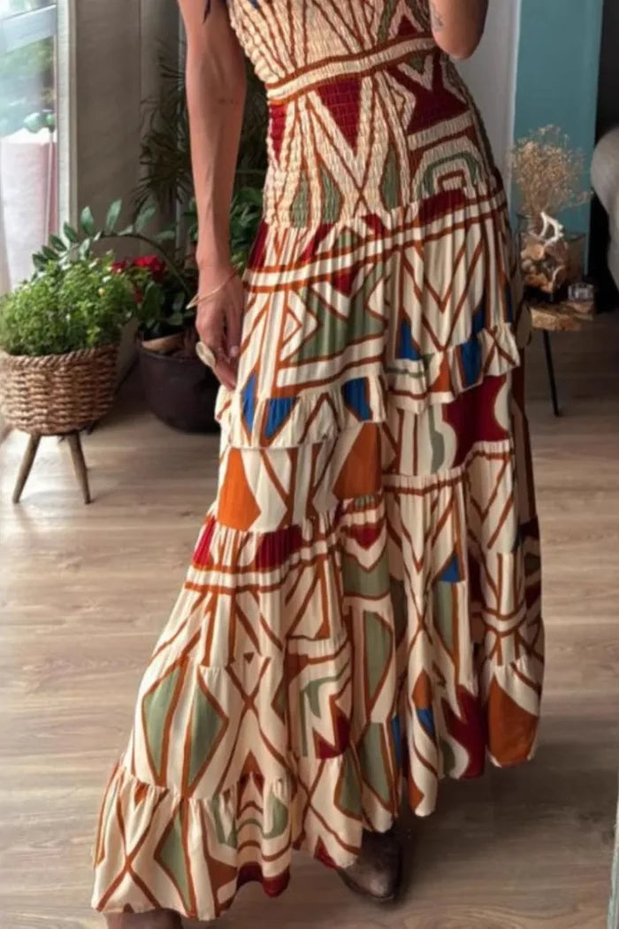 Smocked Printed Tube Dress
