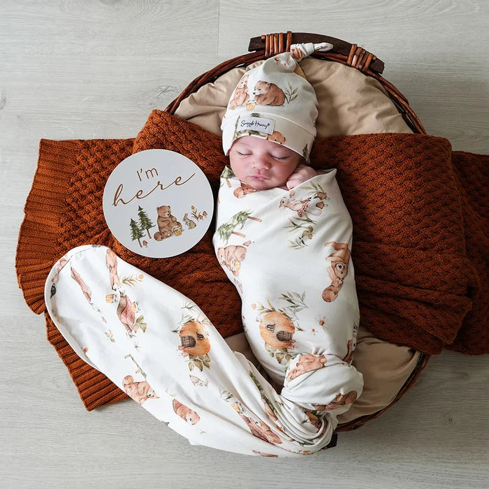 Snuggle Hunny Baby Jersey Wrap & Beanie Set - Bear