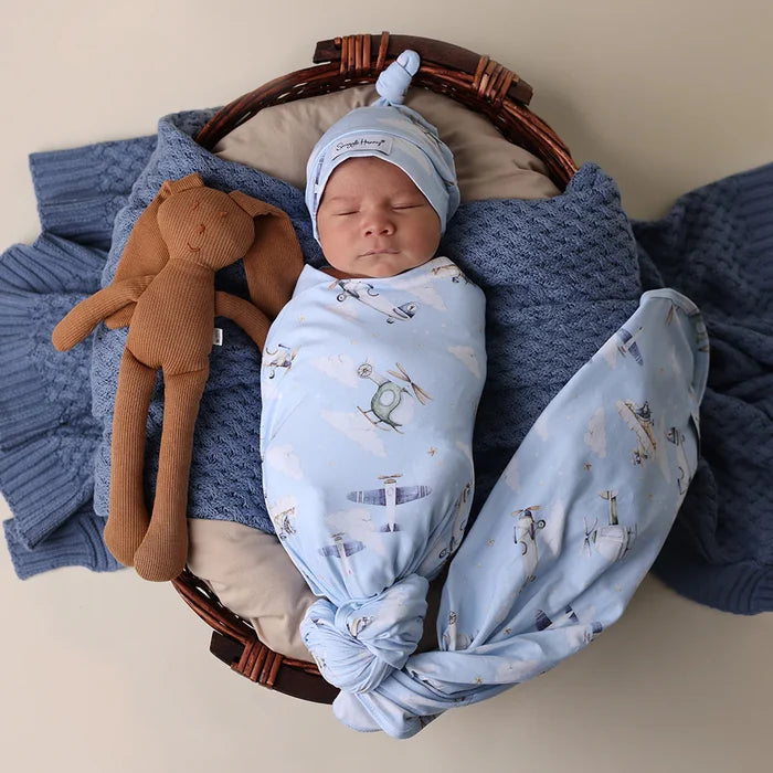 Snuggle Hunny Baby Jersey Wrap & Beanie Set - Taking Flight