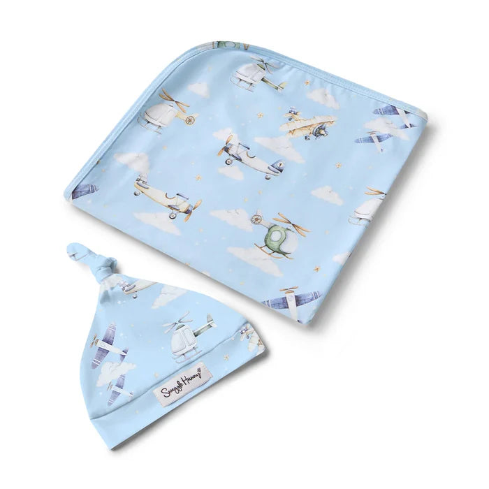 Snuggle Hunny Baby Jersey Wrap & Beanie Set - Taking Flight