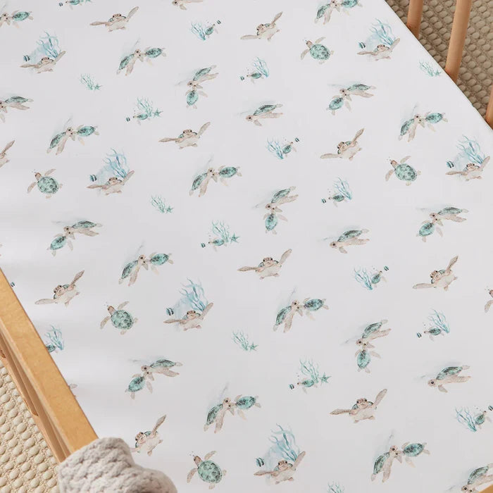 Snuggle Hunny Organic Fitted Jersey Cotton Cot Sheet - Turtle