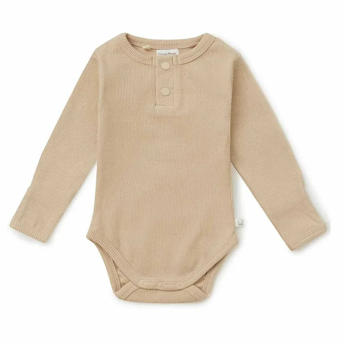 Snuggle Hunny Organic Ribbed Long Sleeve Bodysuit - Pebble