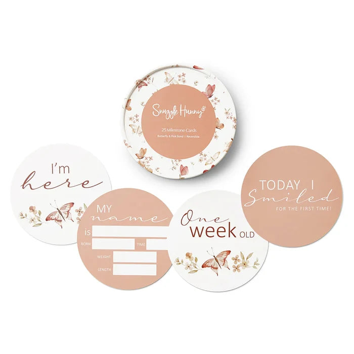 Snuggle Hunny Reversible Milestone Cards -  Butterfly & Pink Sand
