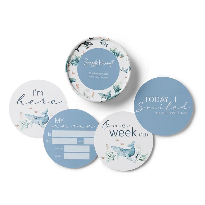 Snuggle Hunny Reversible Milestone Cards -  Ocean & Indigo