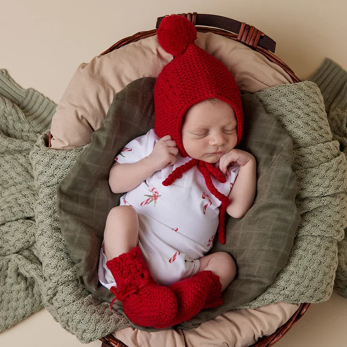 Snuggle Hunny Short Sleeve Organic Bodysuit - Candy Cane
