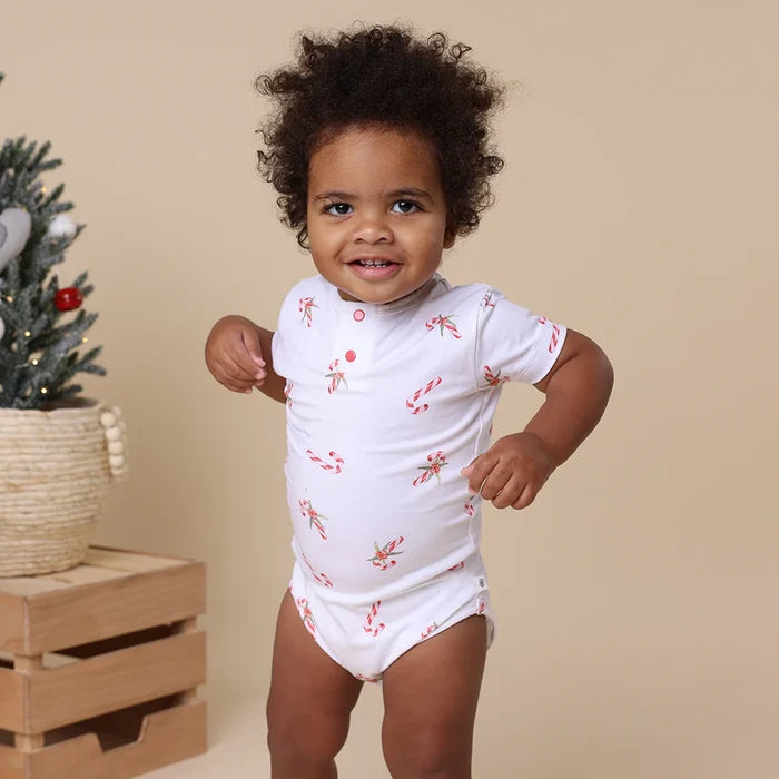Snuggle Hunny Short Sleeve Organic Bodysuit - Candy Cane