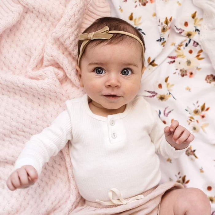 Snuggle Hunny Velvet Bow Stretchy Headband - Pebble