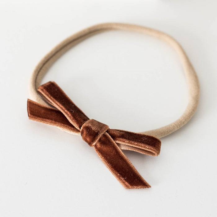 Snuggle Hunny Velvet Bow Stretchy Headband - Toffee