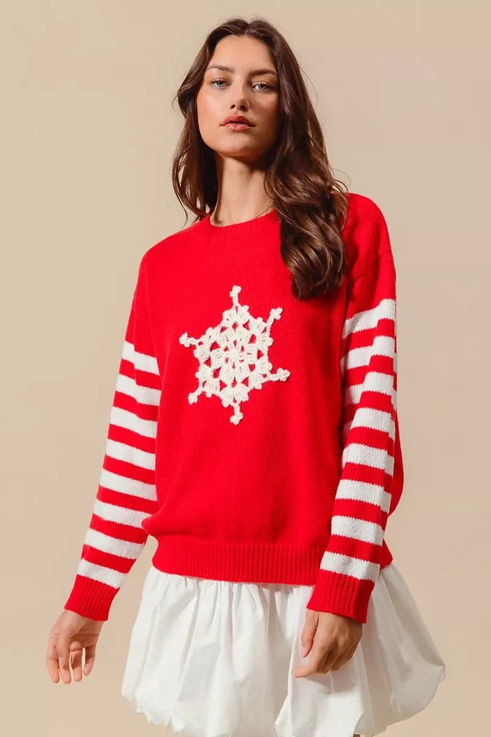 SO ME Christmas Snowflake Crochet Embellished Sweater