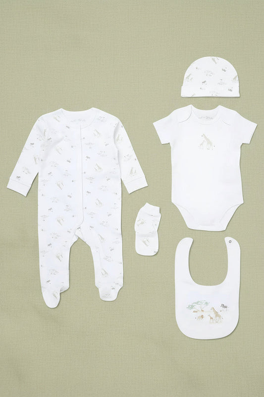 'Soft Safari' 5 Piece Layette Gift Set Set Rock a Bye Baby