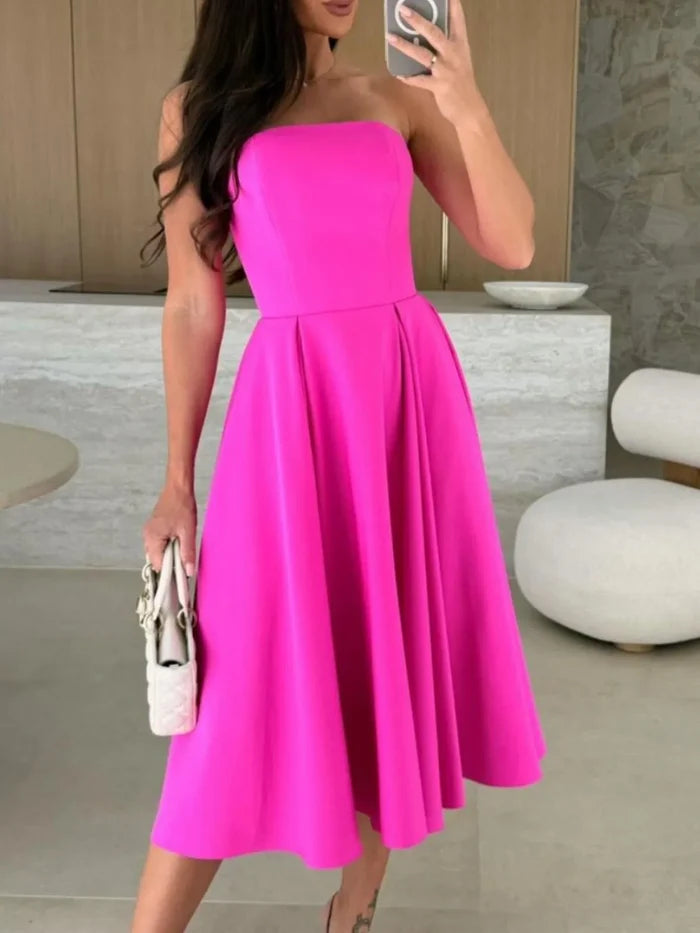 Solid Color Tube Midi Dress
