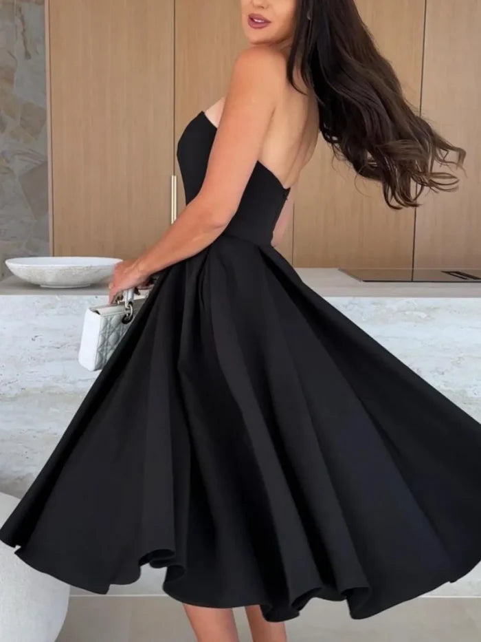 Solid Color Tube Midi Dress