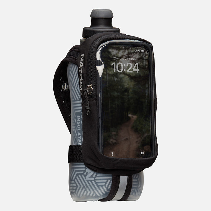 color:Black/Reflective Silver||view:sku image primary||seo:Nathan SpeedDraw 2 View Insulated 18oz Handheld Flask  - Black/Reflective Silver - Front Hero View