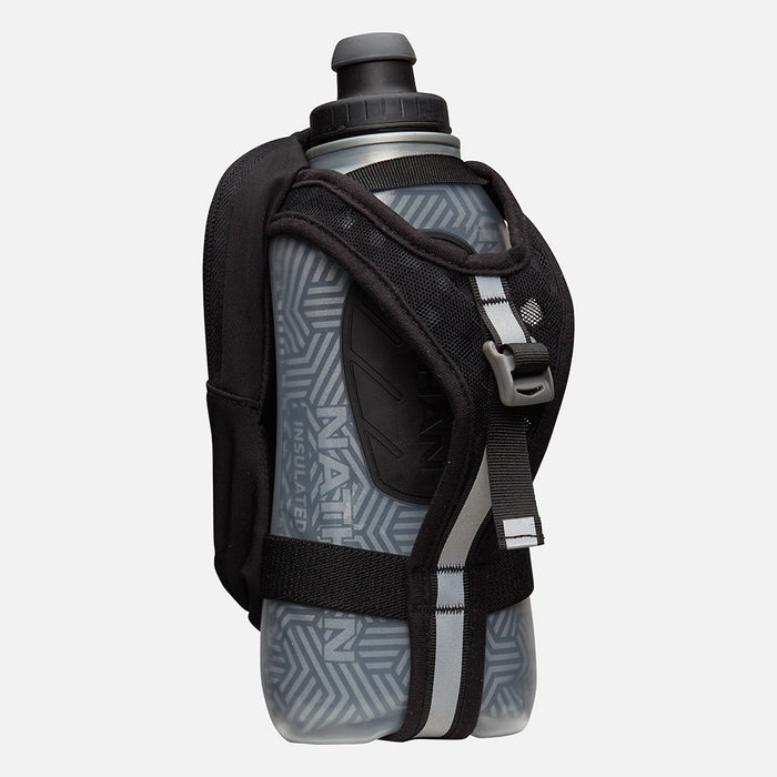 color:Black/Reflective Silver||view:sku image back||seo:Nathan SpeedDraw 2 View Insulated 18oz Handheld Flask  - Black/Reflective Silver - Back View