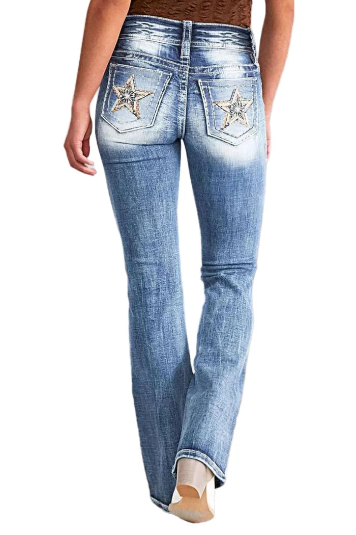 Star Embroidered Bootcut Jeans