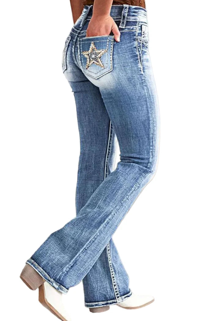 Star Embroidered Bootcut Jeans