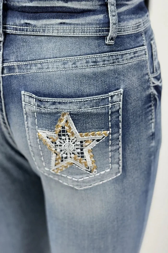 Star Embroidered Bootcut Jeans