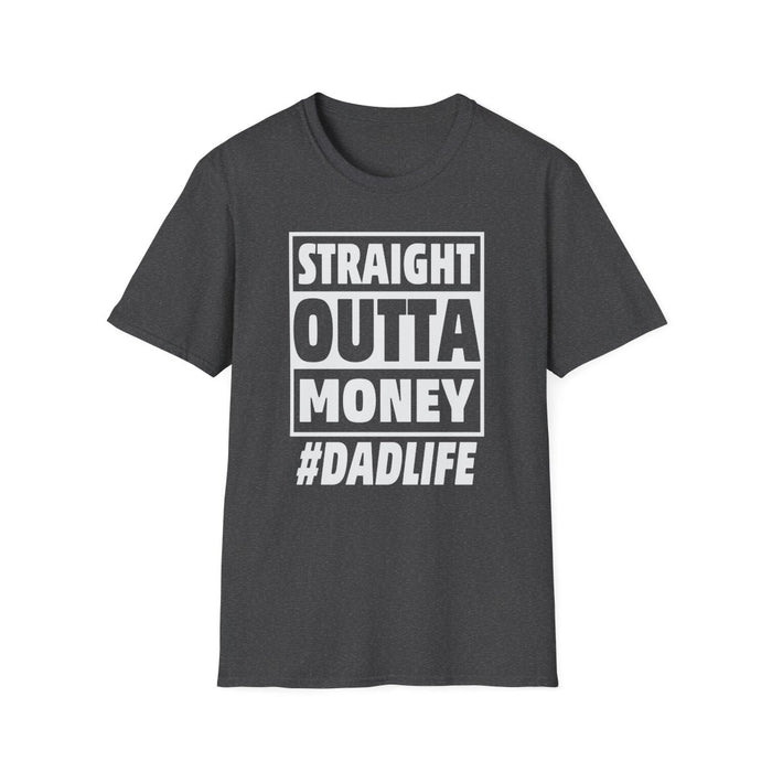 red t-shirt with straight outta money streetwear style dad graphic