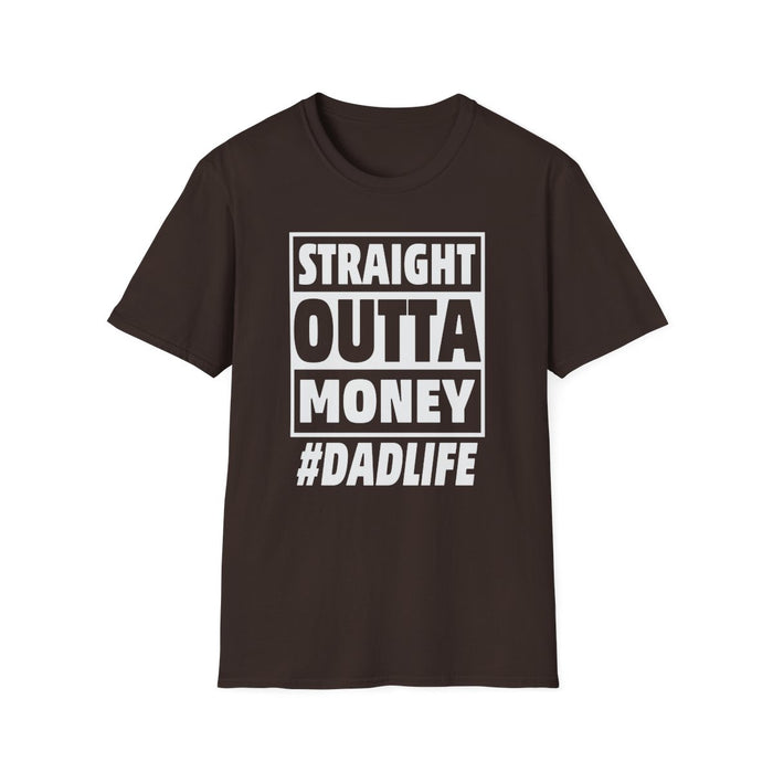 military green t-shirt with straight outta money dad life print