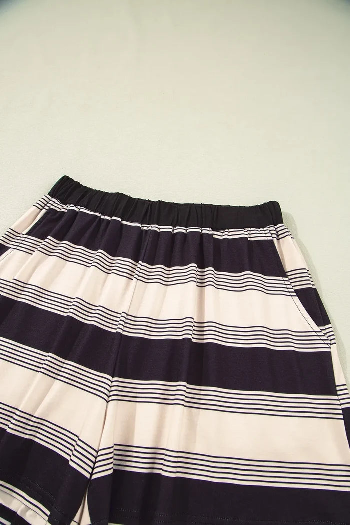 Stripe Half Sleeve T-Shirt and High Waist Pocketed Shorts Set