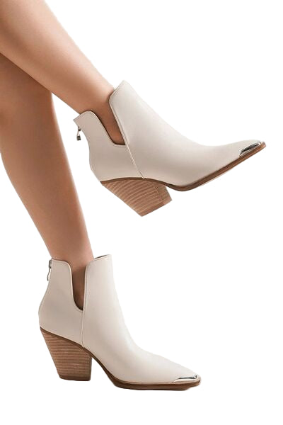 Stylish Block Heel Ankle Boots with Metal-Tip Toe Design