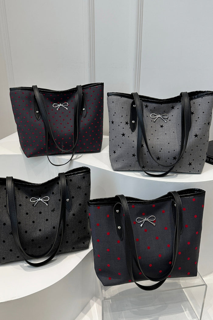 Stylish Bow Trim Polyester Tote Bag for Everyday Use