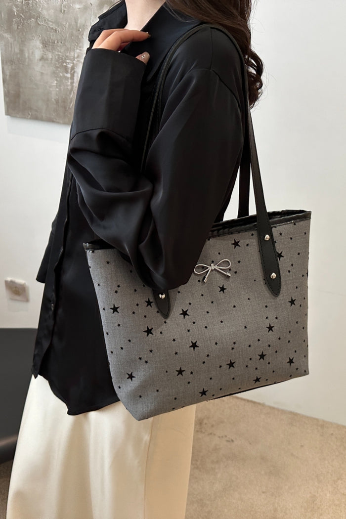 Stylish Bow Trim Polyester Tote Bag for Everyday Use