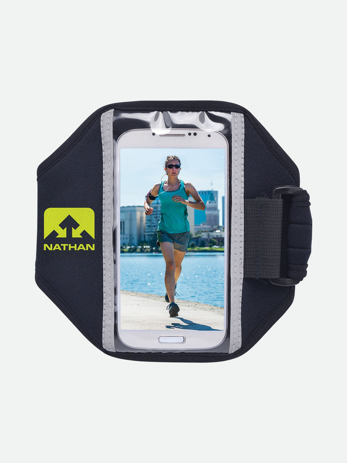 color:Black/Sulfur Spring||view:SKU Image Primary||seo:Nathan Super 5K Smartphone Armband - Black/Yellow - Hero