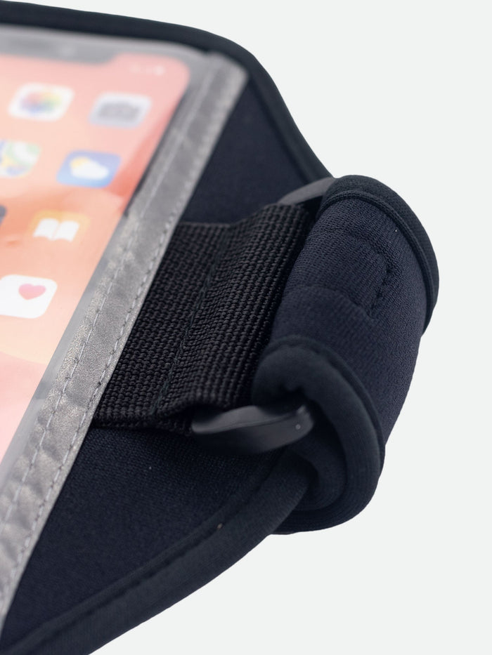 color:Black/Sulfur Spring||seo:Nathan Super 5K Smartphone Armband - Black/Yellow - Detail View