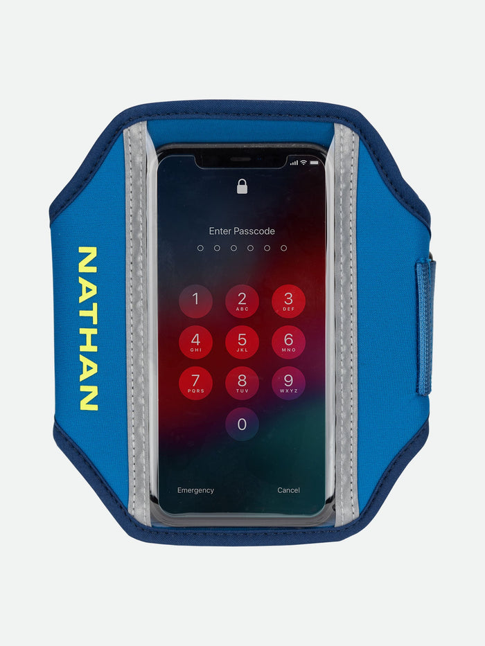 color:Deep Blue/Safety Yellow||view:SKU Image Primary||seo:Nathan Super 5K Smartphone Armband - Deep Blue/Safety Yellow - Hero View
