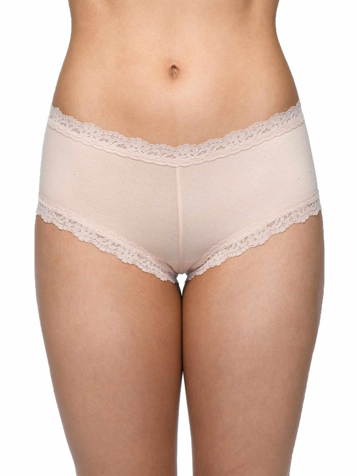 Chai Supima® Cotton Boyshort with lace trim - Front On-Model View | Hanky Panky