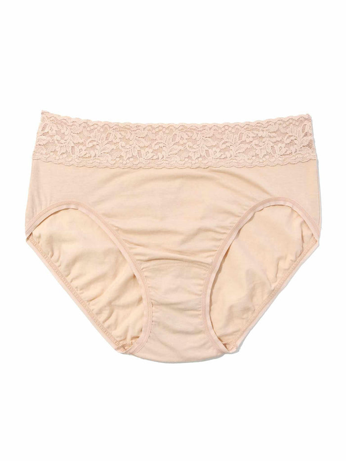 Chai Supima® Cotton French Brief with floral lace waistband - Flat Lay | Hanky Panky