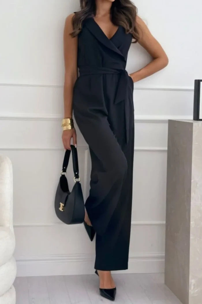 Surplice Sleeveless Tied Pocketed Wide-Leg Jumpsuit