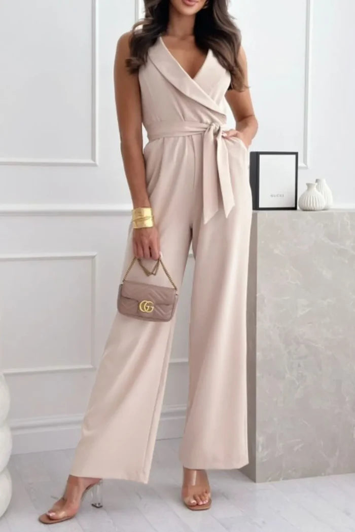 Surplice Sleeveless Tied Pocketed Wide-Leg Jumpsuit