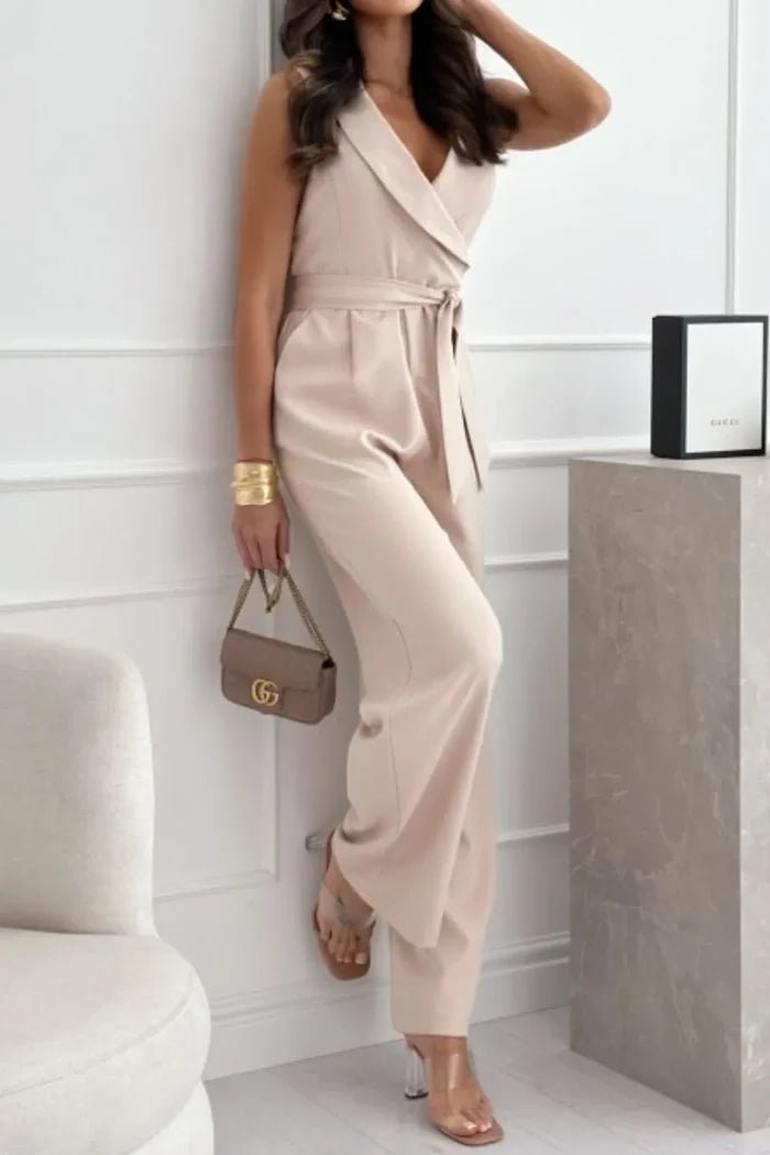 Surplice Sleeveless Tied Pocketed Wide-Leg Jumpsuit