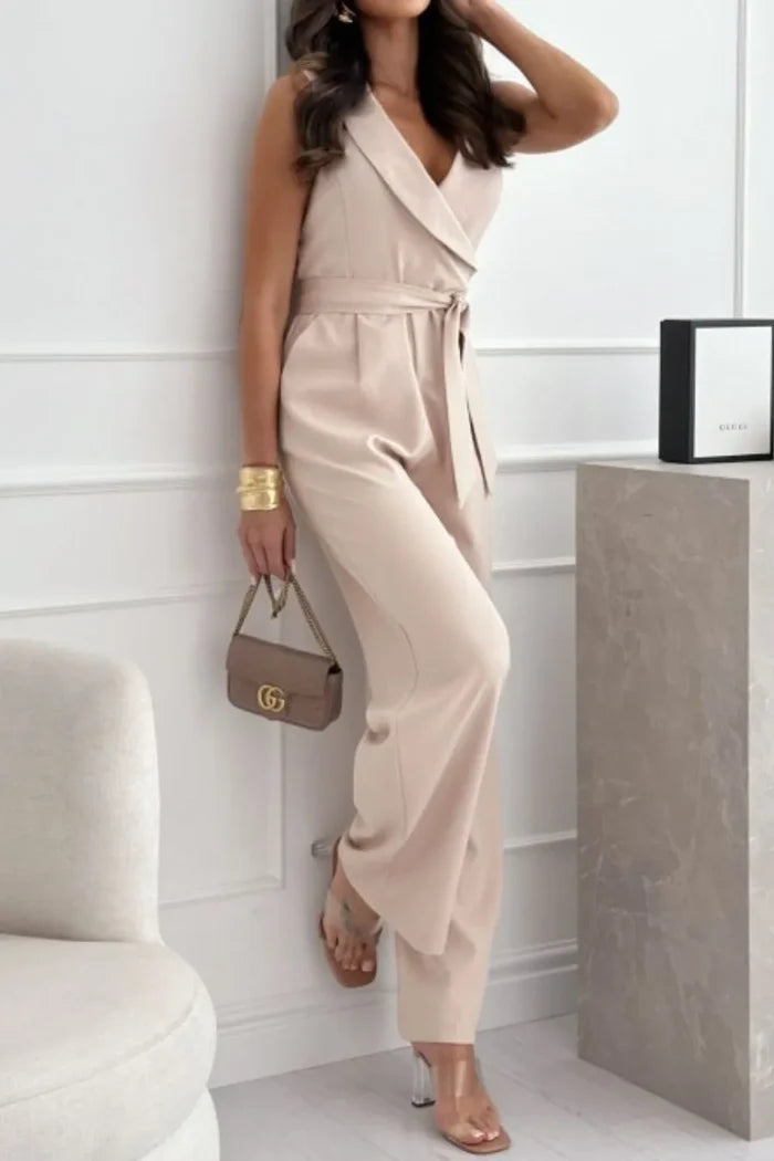 Surplice Sleeveless Tied Pocketed Wide-Leg Jumpsuit