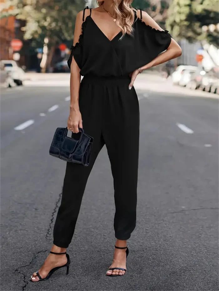 Surplice Tied Spaghetti Strap Pocketed Jumpsuit