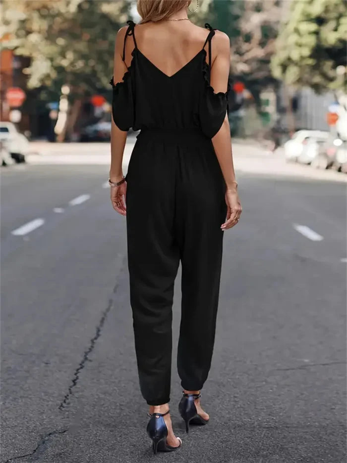 Surplice Tied Spaghetti Strap Pocketed Jumpsuit