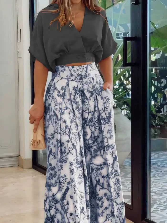 Surplice Top and High Waist Pants Set