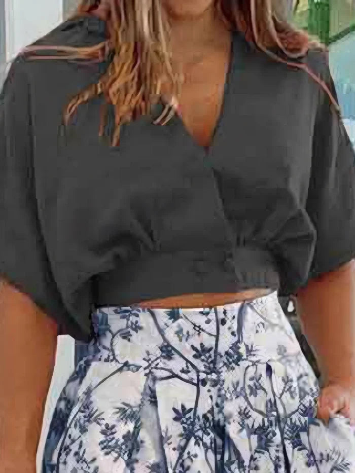 Surplice Top and High Waist Pants Set