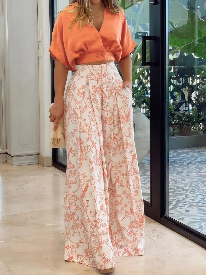 Surplice Top and High Waist Pants Set