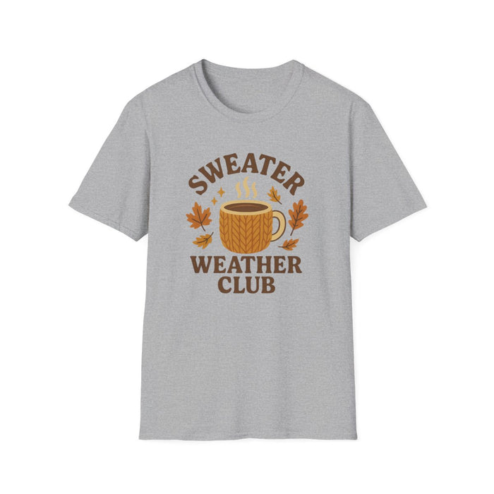 light blue t-shirt with sweater weather club cozy autumn design