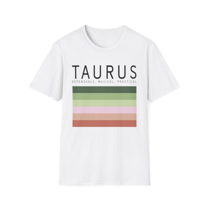 white t-shirt with taurus zodiac symbol and earthy tones graphic