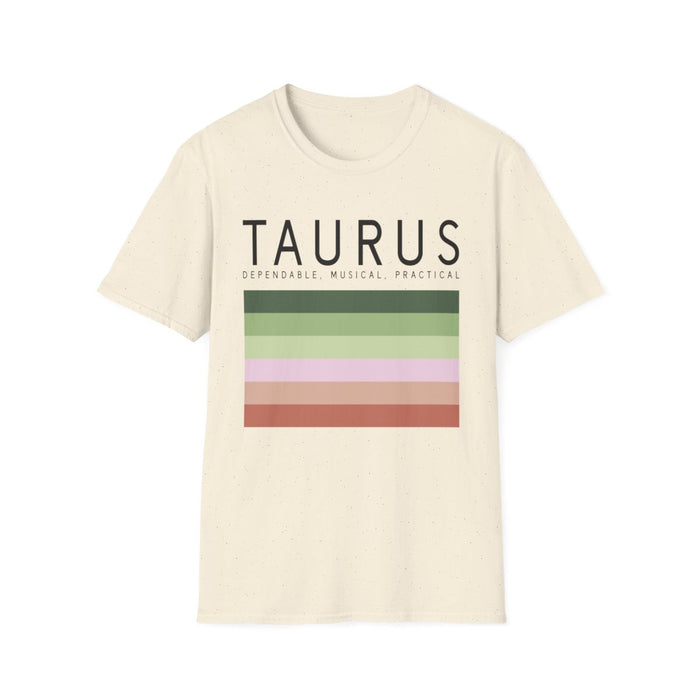 natural t-shirt with taurus zodiac astrology design flat lay