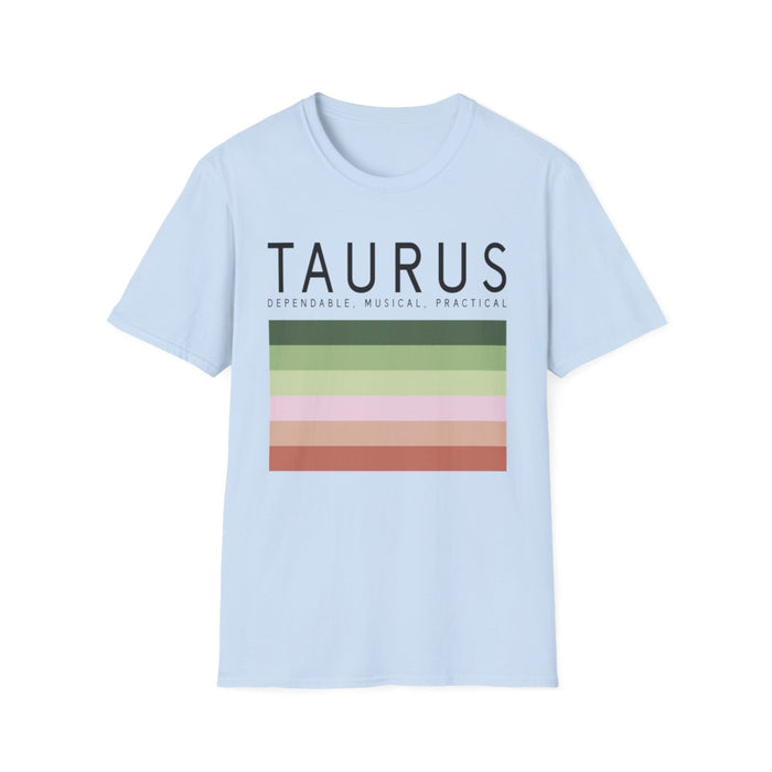 light blue t-shirt with taurus zodiac graphic worn casually
