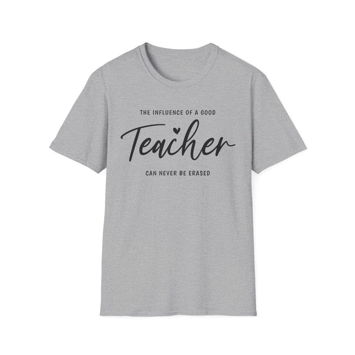 white t-shirt with inspirational teacher influence bold lettering