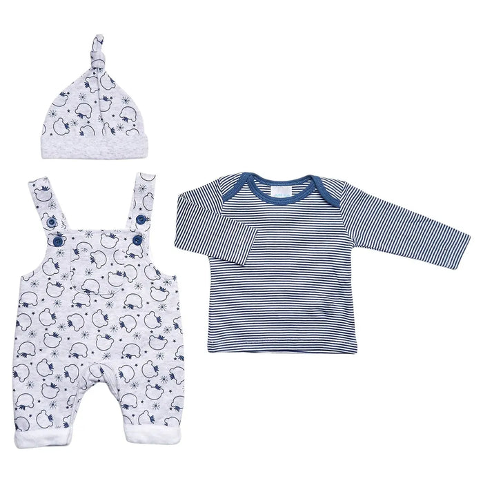 Teddy Prince 3 Piece Gift Set - Grey/Blue : Dungarees, Top & Hat Outift Just too Cute