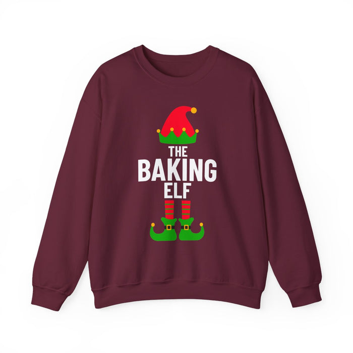 black sweatshirt with baking elf Christmas print for holiday gift
