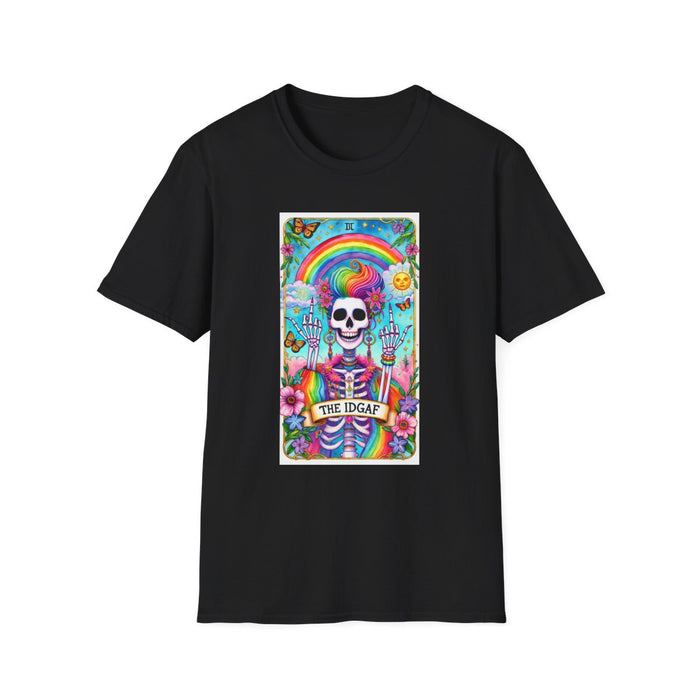 The IDGAF Skeleton Tarot Card Graphic T-Shirt - funny t-shirt by Cheeky Business