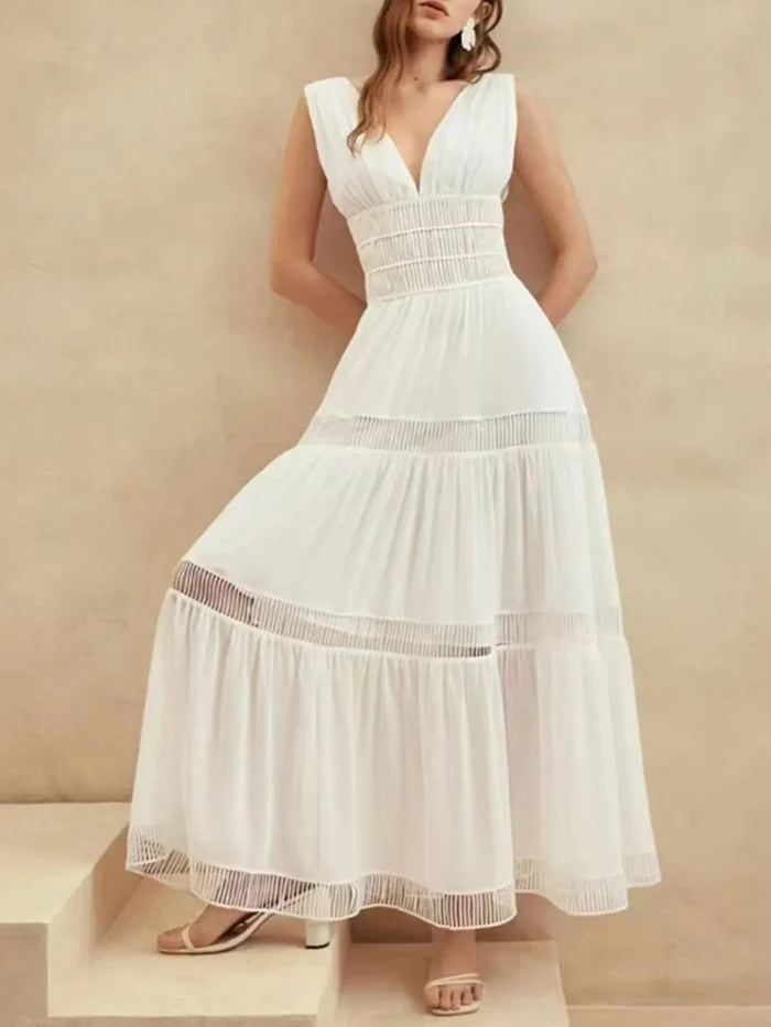 Tiered V-Neck Sleeveless Maxi Dress